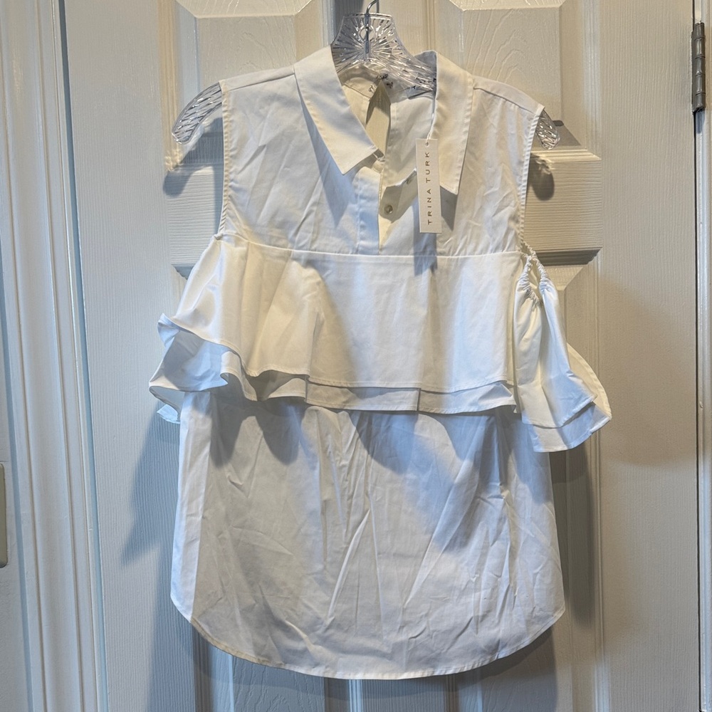 Trina Turk White Ruffle Blouse